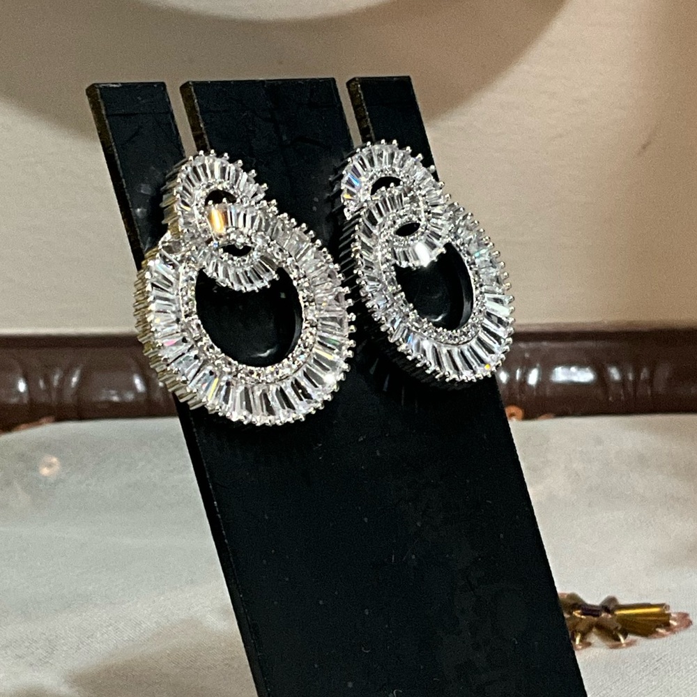 Double Circle Crystal Statement Earrings - image 6